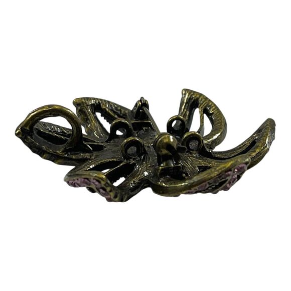 Pink Purple Rhinestone Brooch Pin Flower Shape Large 2" Statement Piece Vintage - Picture 4 of 7